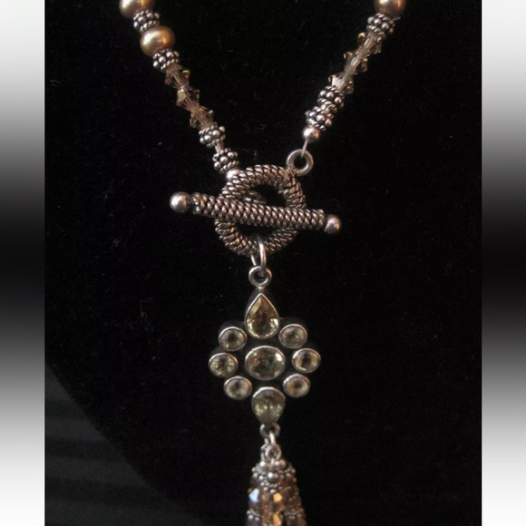 Vintage STERLING SILVER Citrine Gemstones Crystal Necklace & Bracelet Set Parure - Picture 3 of 10